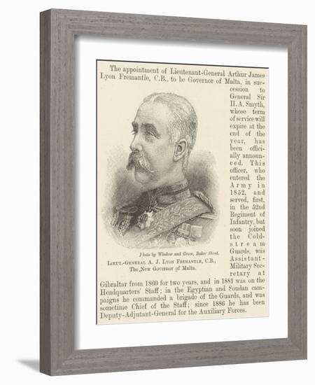 Lieutenant-General a J Lyon Fremantle, Cb, the New Governor of Malta-null-Framed Giclee Print