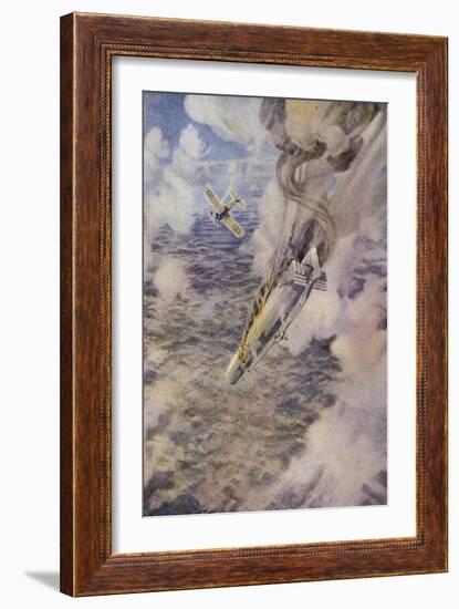 Lieutenant Warneford Shoots Down a Zeppelin Over Belgium-Lieutenant F. Gordon-crosby-Framed Art Print