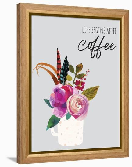 Life Begins After Coffee 1-Jennifer McCully-Framed Stretched Canvas