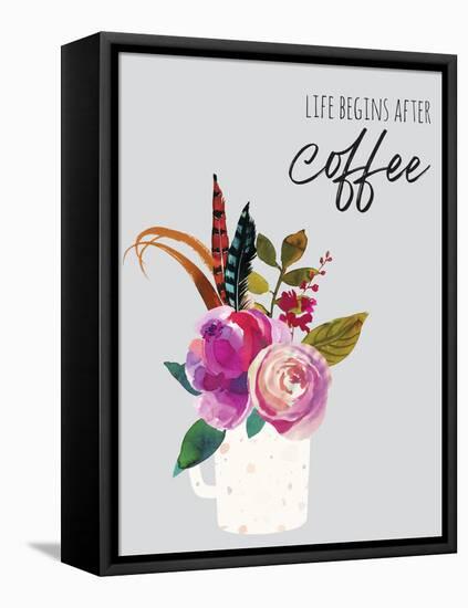 Life Begins After Coffee 1-Jennifer McCully-Framed Stretched Canvas