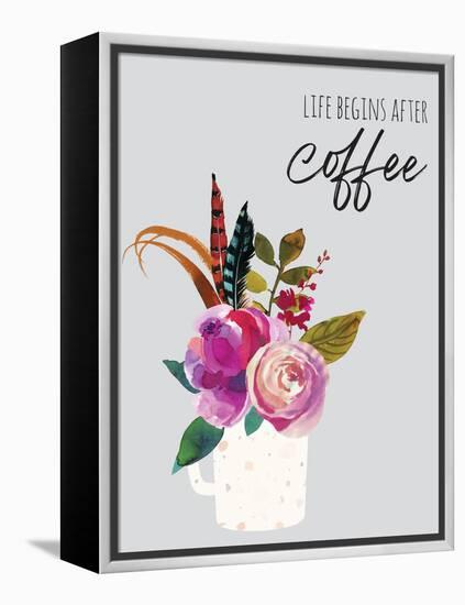 Life Begins After Coffee 1-Jennifer McCully-Framed Stretched Canvas