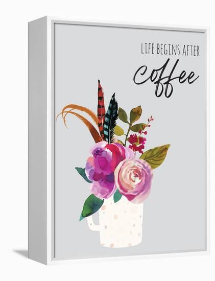 Life Begins After Coffee 1-Jennifer McCully-Framed Stretched Canvas