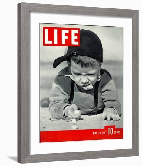 LIFE Boy playing marbles 1937-null-Framed Art Print