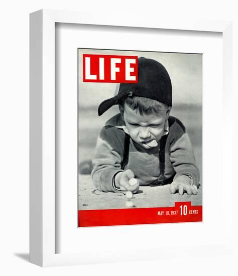 LIFE Boy playing marbles 1937-null-Framed Premium Giclee Print