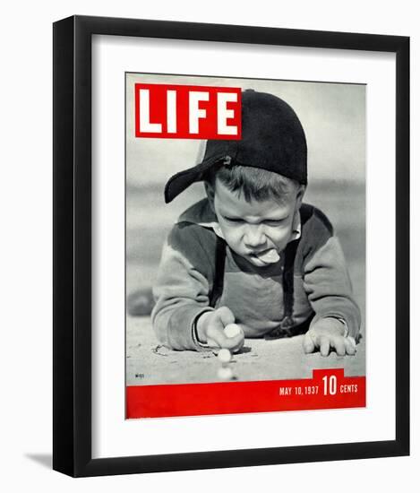 LIFE Boy playing marbles 1937-null-Framed Premium Giclee Print