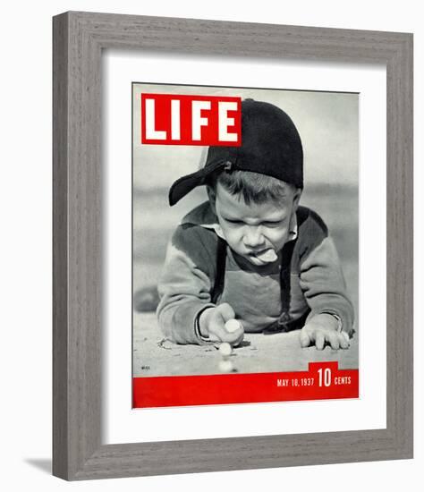 LIFE Boy playing marbles 1937-null-Framed Premium Giclee Print