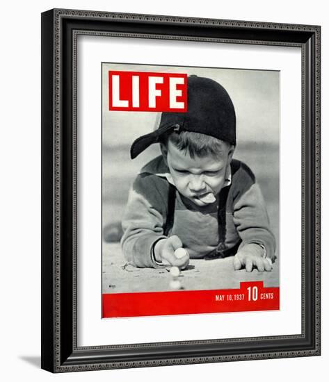 LIFE Boy playing marbles 1937-null-Framed Premium Giclee Print