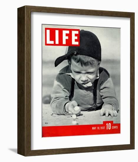 LIFE Boy playing marbles 1937-null-Framed Premium Giclee Print
