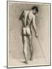 Life Drawing of a Male Nude with a Cane, C.1910-12 (Chalk on Paper)-Adolphe Valette-Mounted Giclee Print