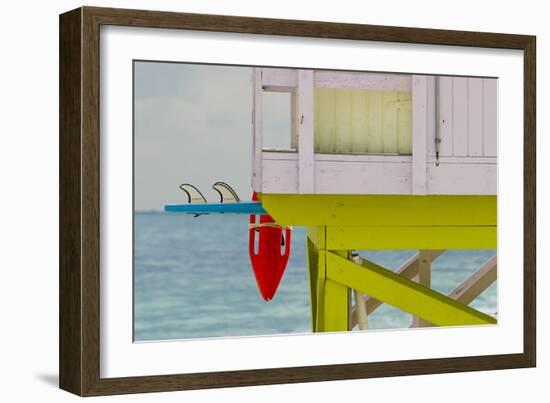 Life Guard Shack in South Beach, Florida with Surfboard and Float-Sergio Ballivian-Framed Photographic Print