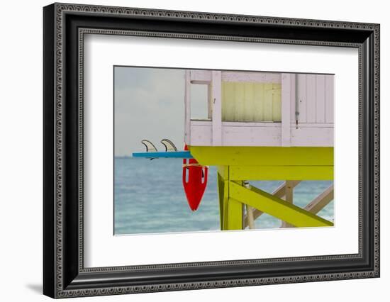 Life Guard Shack in South Beach, Florida with Surfboard and Float-Sergio Ballivian-Framed Photographic Print
