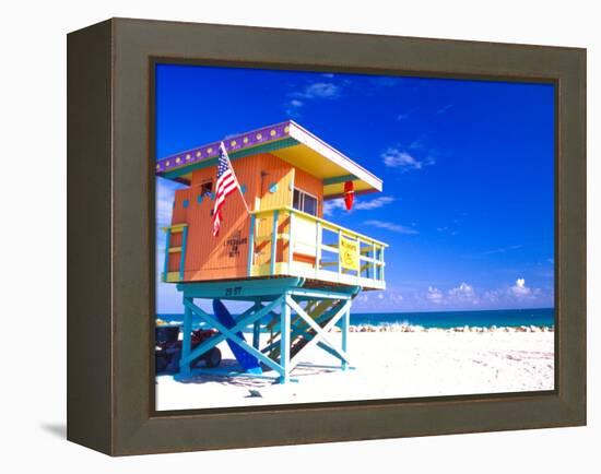 Life Guard Station, South Beach, Miami, Florida, USA-Terry Eggers-Framed Premier Image Canvas