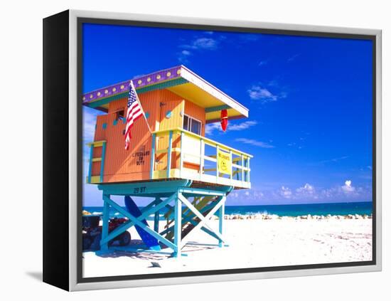 Life Guard Station, South Beach, Miami, Florida, USA-Terry Eggers-Framed Premier Image Canvas