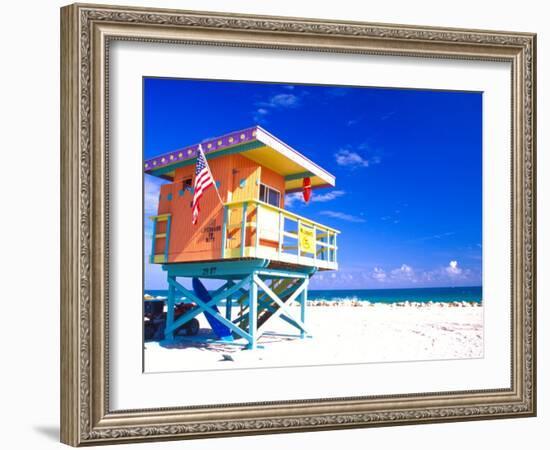 Life Guard Station, South Beach, Miami, Florida, USA-Terry Eggers-Framed Photographic Print