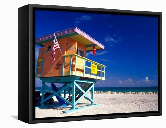 Life Guard Station, South Beach, Miami, Florida, USA-Terry Eggers-Framed Premier Image Canvas