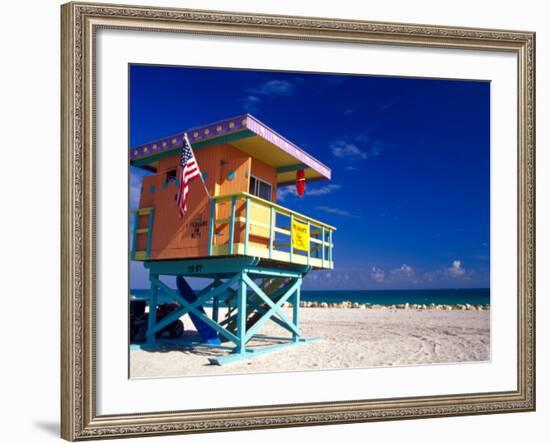 Life Guard Station, South Beach, Miami, Florida, USA-Terry Eggers-Framed Photographic Print