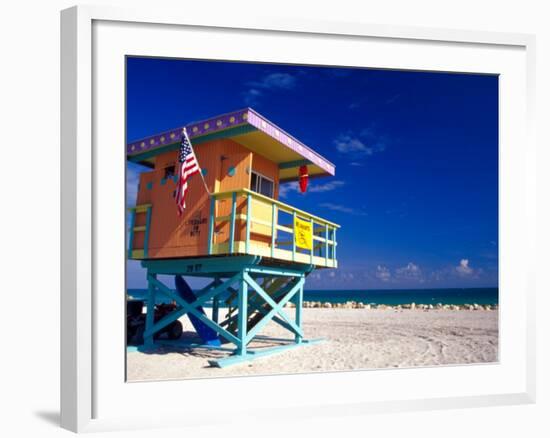 Life Guard Station, South Beach, Miami, Florida, USA-Terry Eggers-Framed Photographic Print