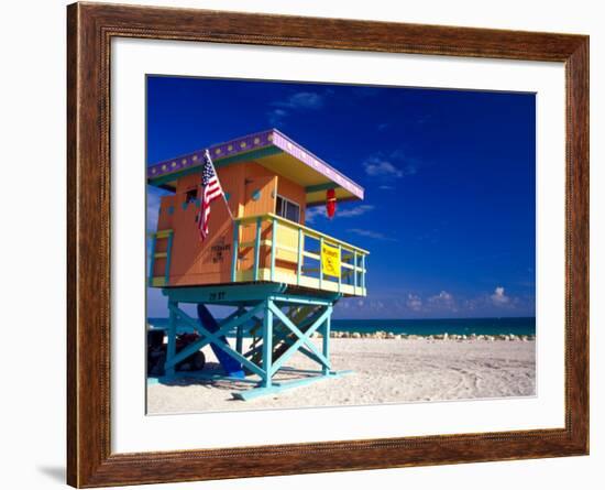 Life Guard Station, South Beach, Miami, Florida, USA-Terry Eggers-Framed Photographic Print