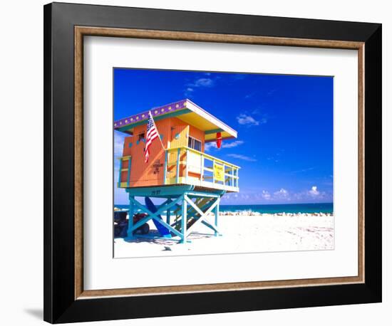 Life Guard Station, South Beach, Miami, Florida, USA-Terry Eggers-Framed Photographic Print