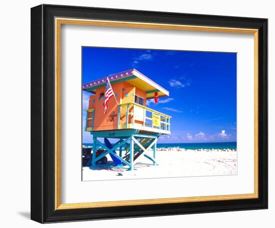 Life Guard Station, South Beach, Miami, Florida, USA-Terry Eggers-Framed Photographic Print