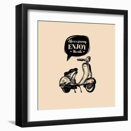 Life is a Journey, Enjoy the Ride Vector Typographic Poster. Hand Sketched Scooter Banner. Vector R-Vlada Young-Framed Art Print
