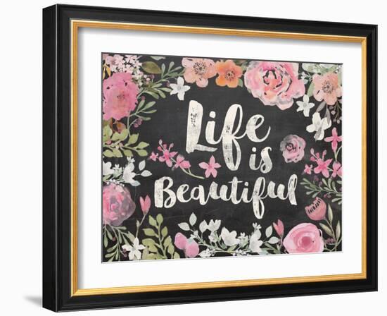Life Is Beautiful Floral Chalk-Alicia Vidal-Framed Art Print