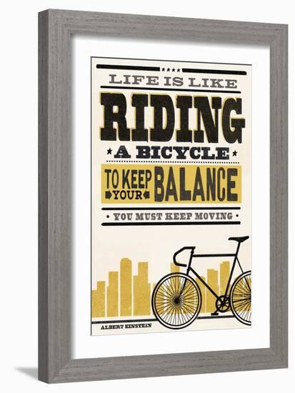 Life is Like Riding a Bicycle - Screenprint Style - Albert Einstein-Lantern Press-Framed Art Print