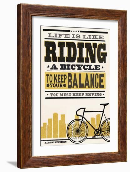 Life is Like Riding a Bicycle - Screenprint Style - Albert Einstein-Lantern Press-Framed Art Print