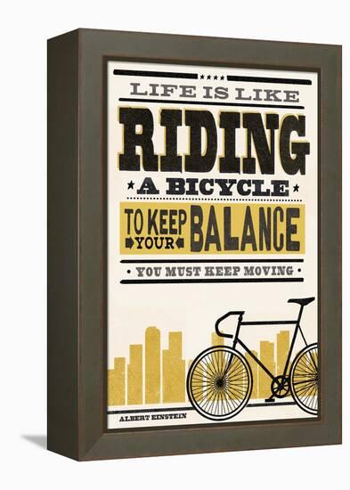Life is Like Riding a Bicycle - Screenprint Style - Albert Einstein-Lantern Press-Framed Stretched Canvas