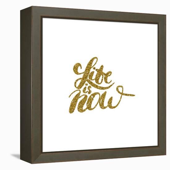 Life is Now - Hand Painted Brush Pen Modern Calligraphy.-Olga Rom-Framed Stretched Canvas