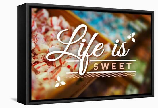 Life is Sweet - Rows of Candy Sentiment-Lantern Press-Framed Stretched Canvas