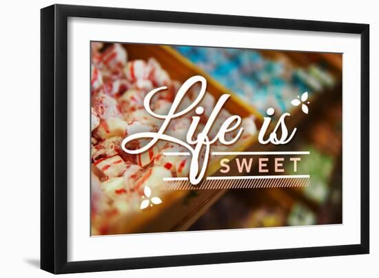 Life is Sweet - Rows of Candy Sentiment-Lantern Press-Framed Art Print