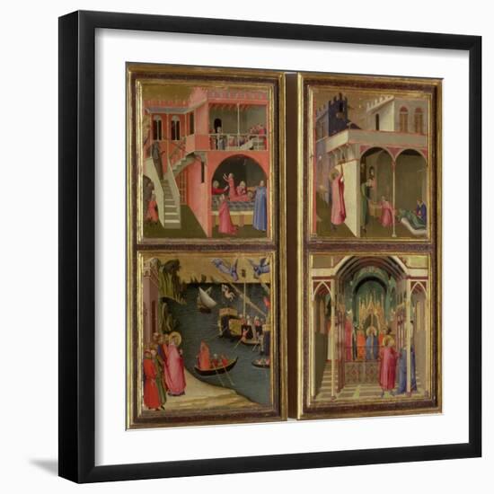 Life of St. Nicholas: Dowry, Bishop of Mira, Resuscitating a Boy, Freeing Mira of Famine-Ambrogio Lorenzetti-Framed Giclee Print