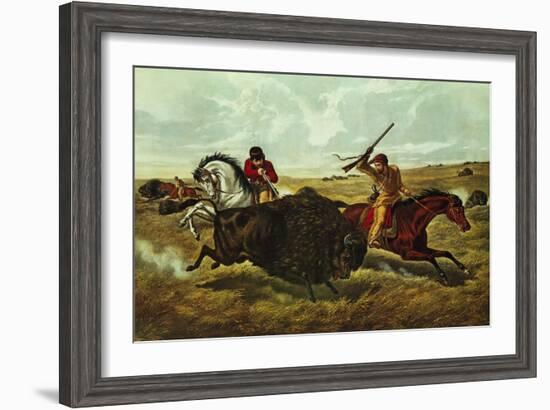 Life on the Prairie, the Buffalo Hunt, 1862-Currier & Ives-Framed Giclee Print