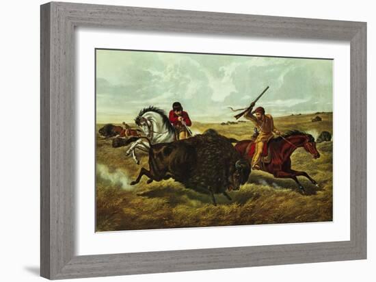 Life on the Prairie, the Buffalo Hunt, 1862-Currier & Ives-Framed Giclee Print