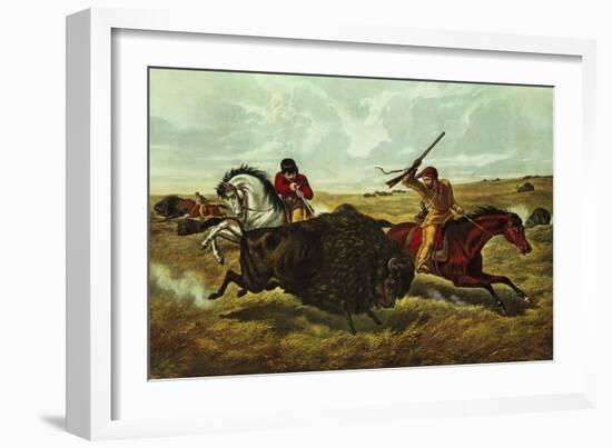 Life on the Prairie, the Buffalo Hunt, 1862-Currier & Ives-Framed Giclee Print