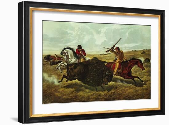 Life on the Prairie, the Buffalo Hunt, 1862-Currier & Ives-Framed Giclee Print