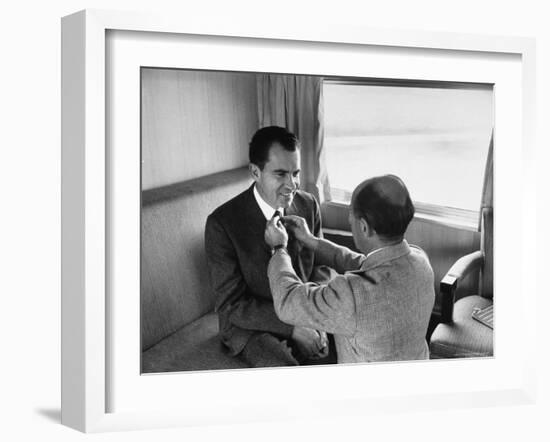 Life Photographer Alfred Eisenstaedt fix Presidential Candidate Richard Nixon's Tie During Campaign-Alfred Eisenstaedt-Framed Photographic Print