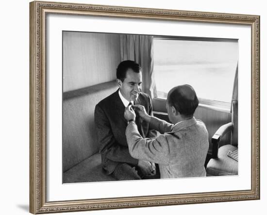 Life Photographer Alfred Eisenstaedt fix Presidential Candidate Richard Nixon's Tie During Campaign-Alfred Eisenstaedt-Framed Photographic Print