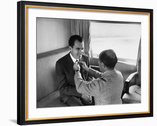 Life Photographer Alfred Eisenstaedt fix Presidential Candidate Richard Nixon's Tie During Campaign-Alfred Eisenstaedt-Framed Photographic Print