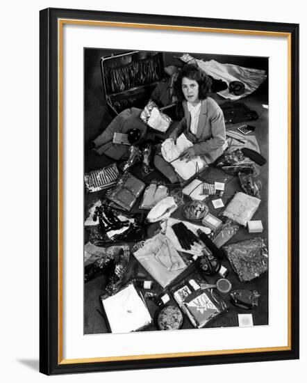 Life Photographer Margret Bourke-White Sitting Amidst Contents of Opened Suitcase-Alfred Eisenstaedt-Framed Premium Photographic Print