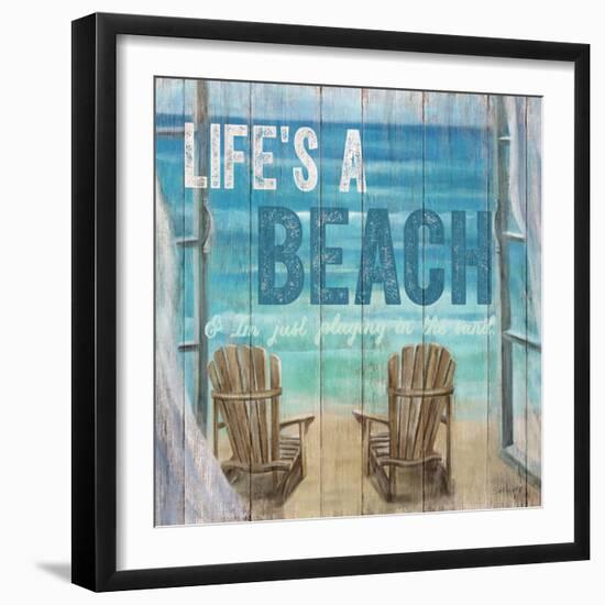 Life's a Beach Weathered Wood Sign-Sam Appleman-Framed Art Print