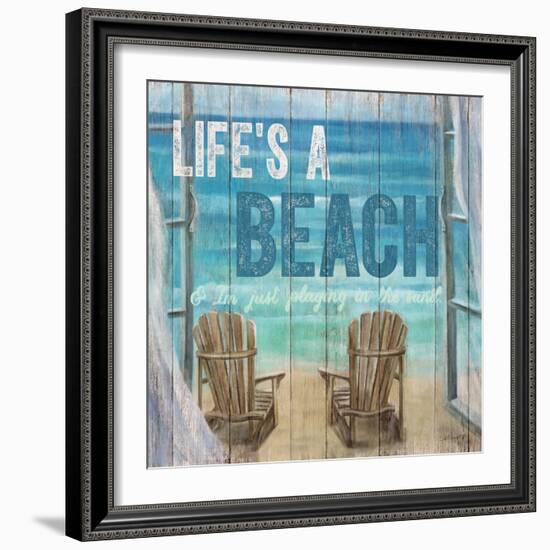 Life's a Beach Weathered Wood Sign-Sam Appleman-Framed Art Print