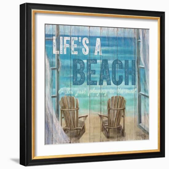 Life's a Beach Weathered Wood Sign-Sam Appleman-Framed Art Print