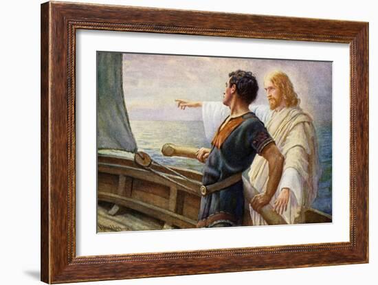 Life's Sunrise, Christ at the Helm (Colour Litho)-Harold Copping-Framed Giclee Print
