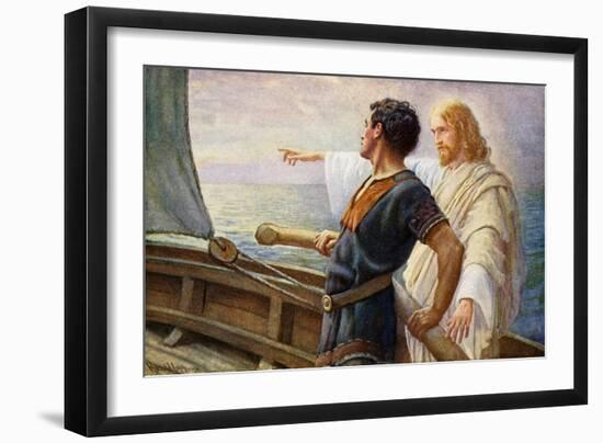 Life's Sunrise, Christ at the Helm (Colour Litho)-Harold Copping-Framed Giclee Print