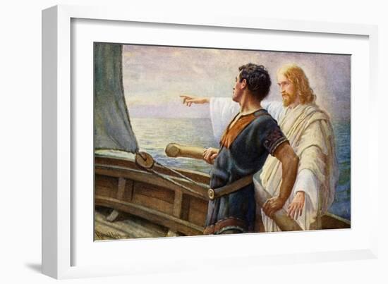 Life's Sunrise, Christ at the Helm (Colour Litho)-Harold Copping-Framed Giclee Print