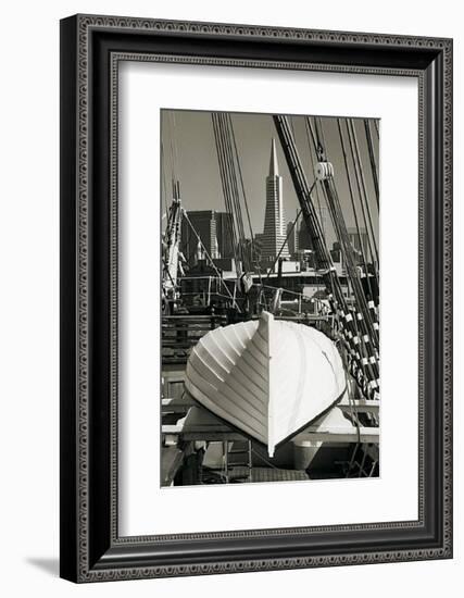 Lifeboat and San Francisco Skyline-Christian Peacock-Framed Art Print