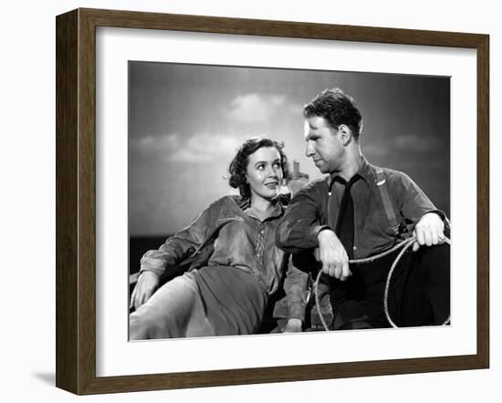 Lifeboat by Alfred Hitchcock with Mary anderson and Hume Cronyn, 1944 (b/w photo)-null-Framed Photo