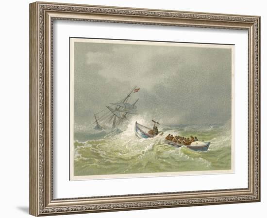 Lifeboat Going to the Aid of a Sailing Ship in Trouble-Edward Duncan-Framed Art Print